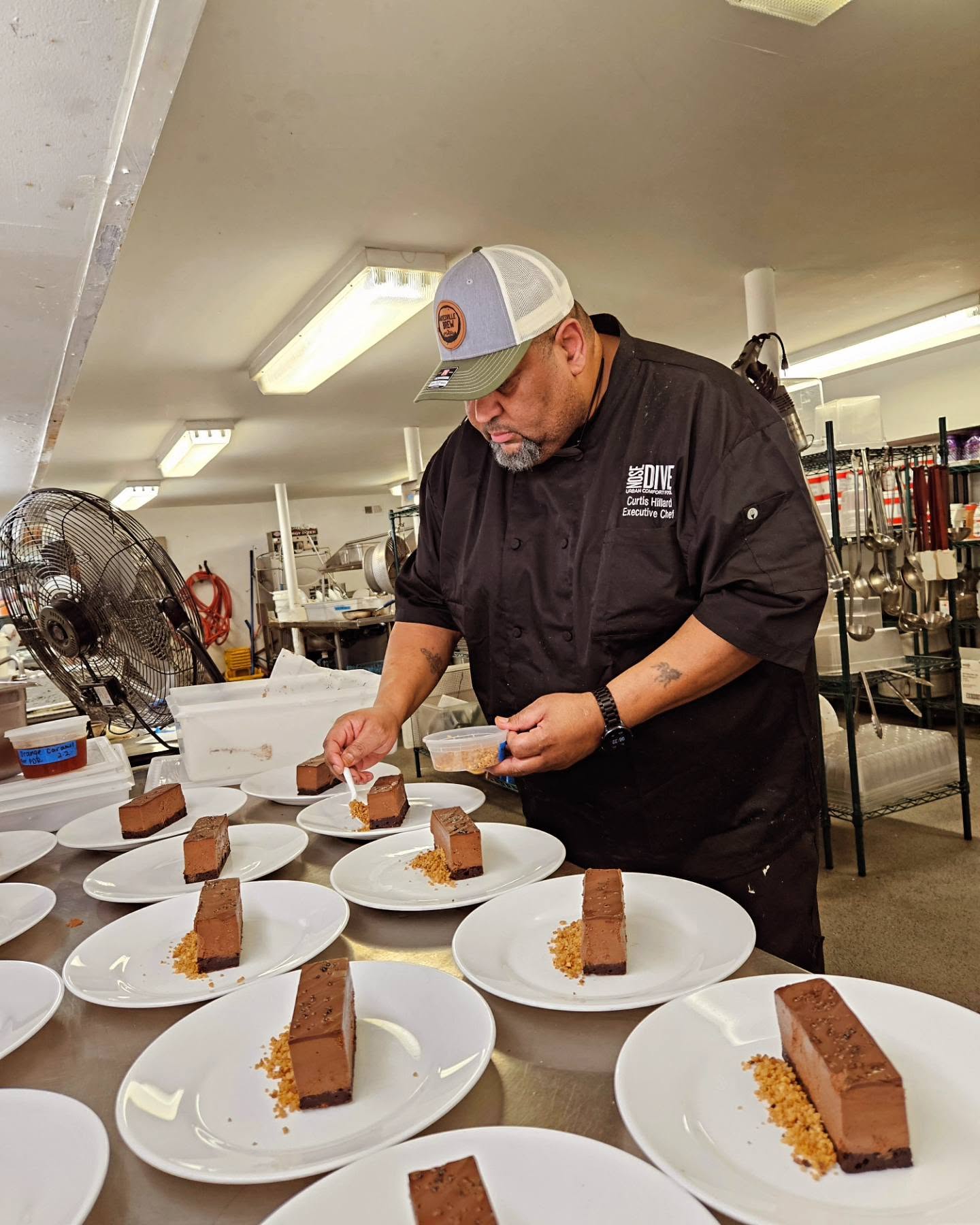 Chef Bear plating desserts