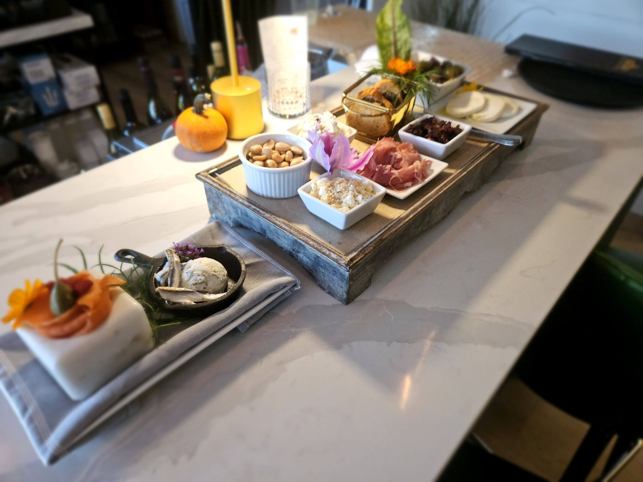Charcuterie and appetizer spread
